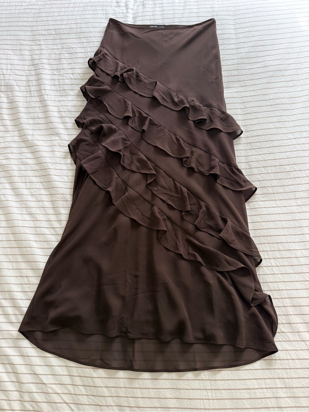 Ruffled Brown Maxi Skirt with Cascade Detail